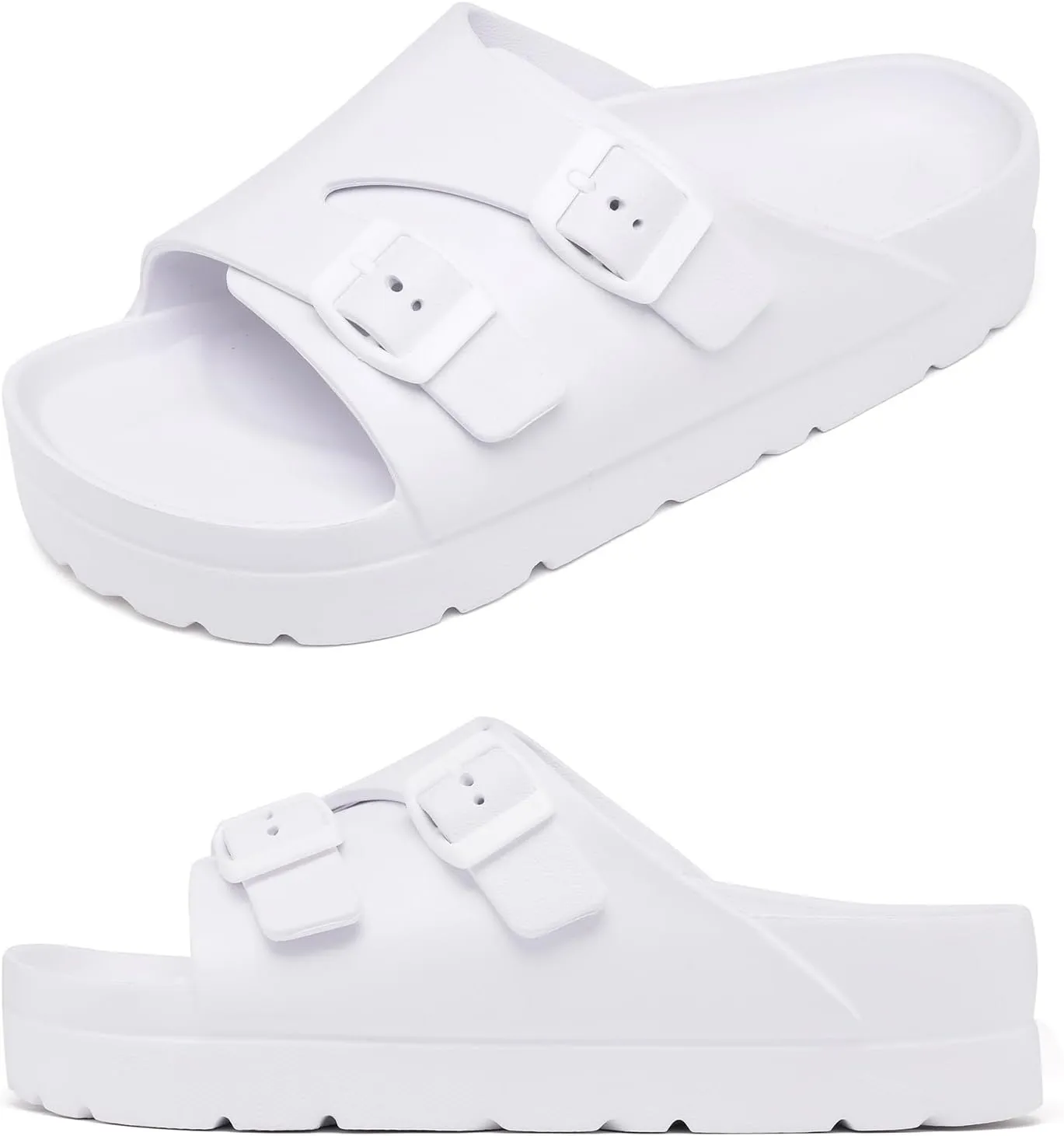 Womens Platform Sandals with Arch Support, Adjustable Buckle Beach Sandal Woman Comfort Lightweight Ultra Cushion EVA Slides