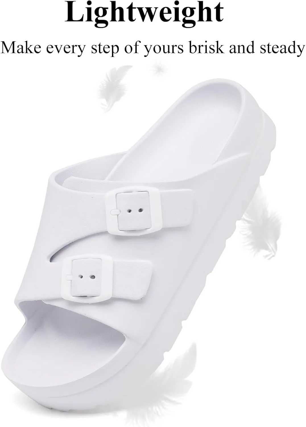 Womens Platform Sandals with Arch Support, Adjustable Buckle Beach Sandal Woman Comfort Lightweight Ultra Cushion EVA Slides