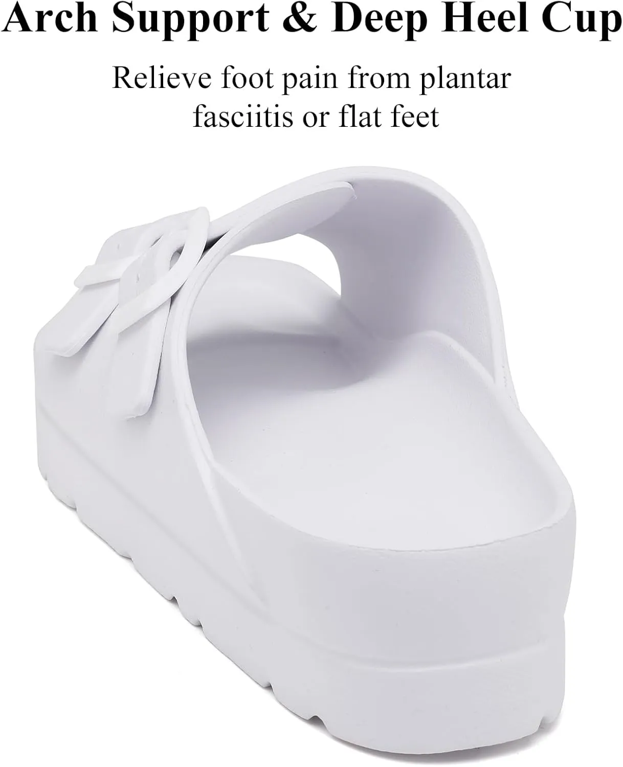 Womens Platform Sandals with Arch Support, Adjustable Buckle Beach Sandal Woman Comfort Lightweight Ultra Cushion EVA Slides