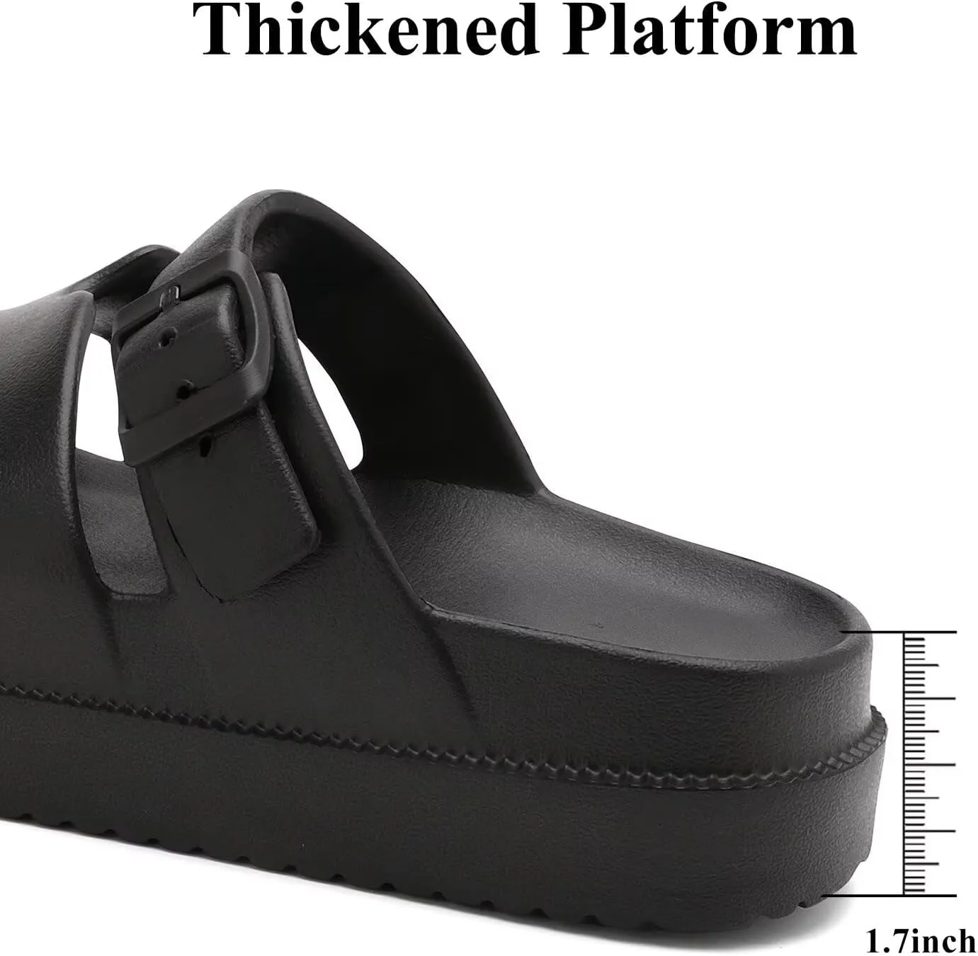 Womens Platform Sandals with Arch Support, Summer Beach Slides Adjustable Buckle, Women Comfort Lightweight Chunky Cushion Slip on H-Strap Sandal