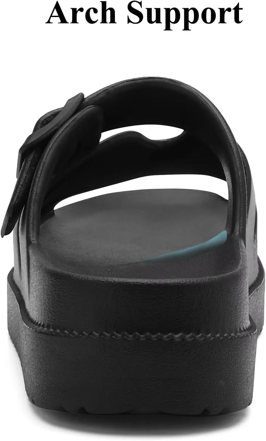 Womens Platform Sandals with Arch Support, Summer Beach Slides Adjustable Buckle, Women Comfort Lightweight Chunky Cushion Slip on H-Strap Sandal