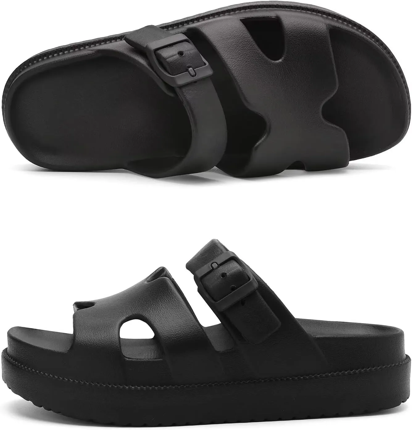 Womens Platform Sandals with Arch Support, Summer Beach Slides Adjustable Buckle, Women Comfort Lightweight Chunky Cushion Slip on H-Strap Sandal
