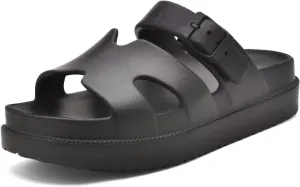 Womens Platform Sandals with Arch Support, Summer Beach Slides Adjustable Buckle, Women Comfort Lightweight Chunky Cushion Slip on H-Strap Sandal