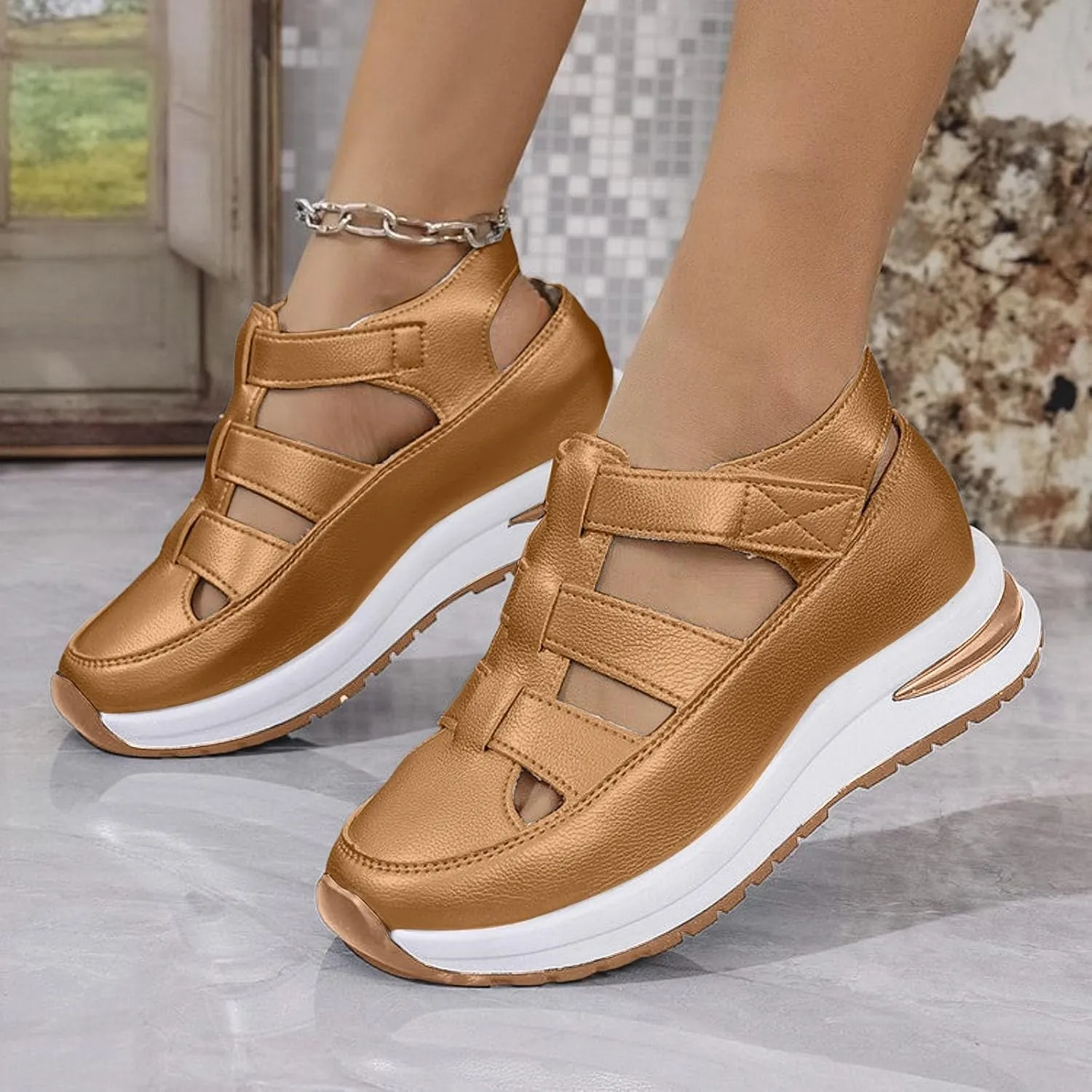 Women's Platform Sandals with Closed Toe Sandals Women Comfortable Walking Sandals Women, Hollow Ankle Strap Wedge Design for Summer, Beach, Hiking & Casual Wear 2025