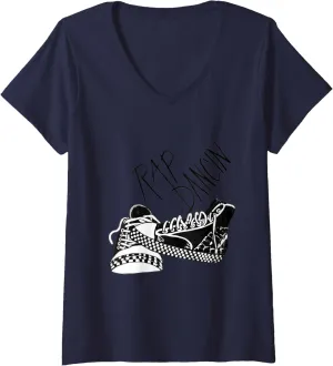 Womens Rap Dancin' Sneakers Graffiti Vibes V-Neck T-Shirt