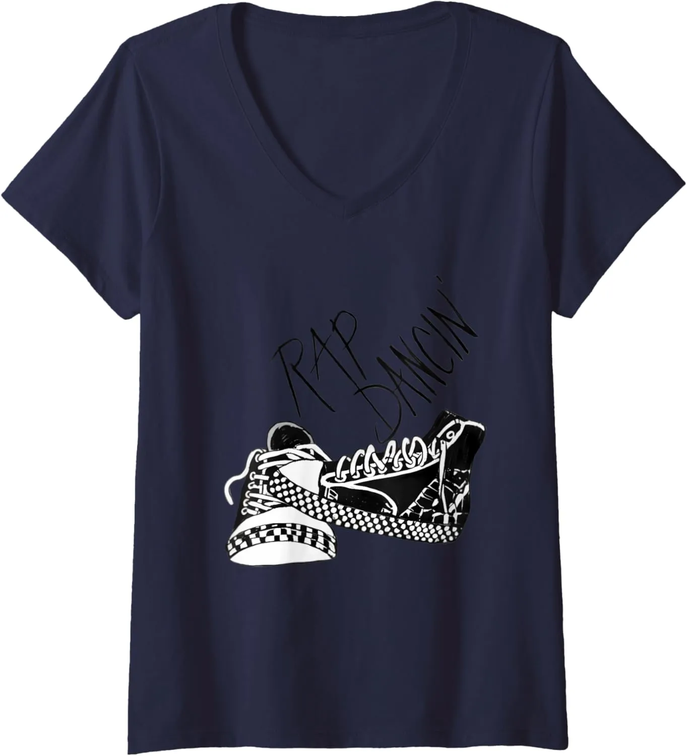 Womens Rap Dancin' Sneakers Graffiti Vibes V-Neck T-Shirt