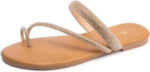 Women's Rhinestone Slide Sandals Slip On Flat Sandals Flip Flop Thong Sandals