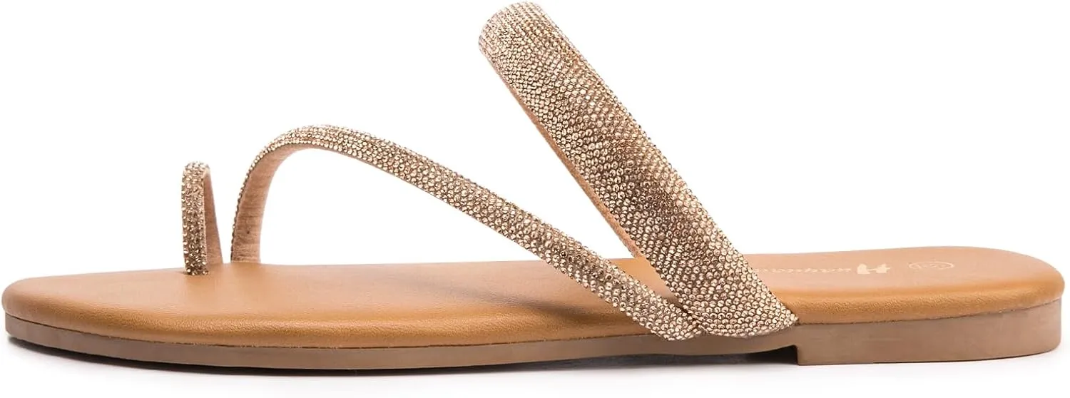 Women's Rhinestone Slide Sandals Slip On Flat Sandals Flip Flop Thong Sandals