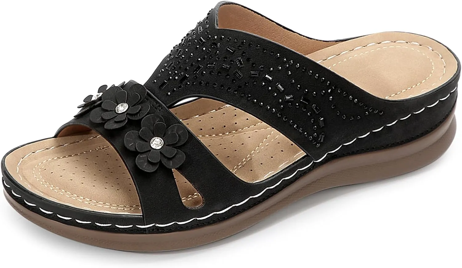 Women's Rhinestones Flowers Decor Hollow Out Lightweight Slides Sandals