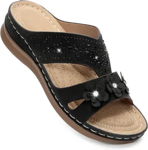 Women's Rhinestones Flowers Decor Hollow Out Lightweight Slides Sandals