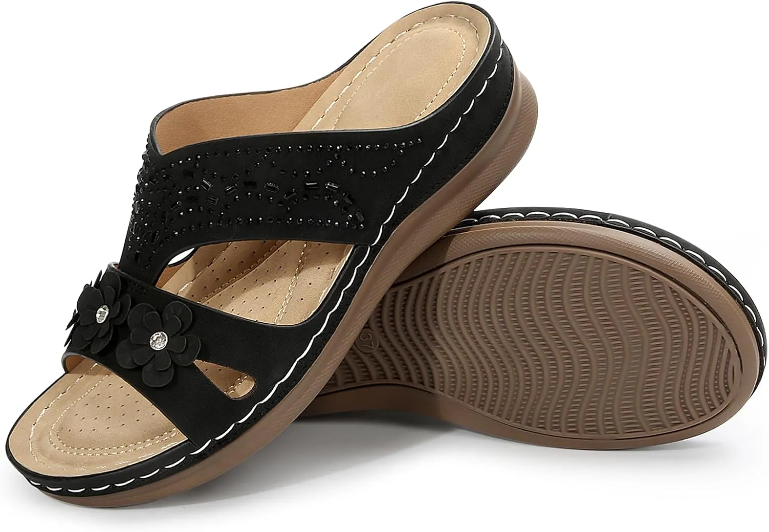 Women's Rhinestones Flowers Decor Hollow Out Lightweight Slides Sandals