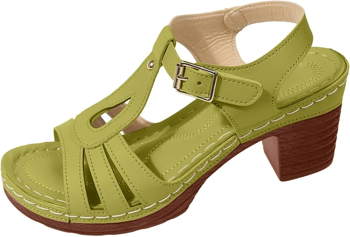 Womens Sandal Heels Comfortable Arch Support Ankle Strap Open Toe Platform Slip on Outdoor Shoes Orthopedic Hollow Out Breathable Summer Walking Sandals