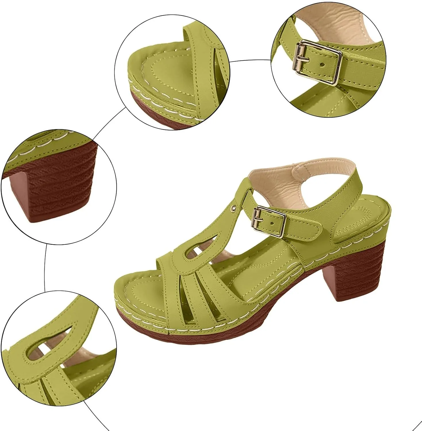 Womens Sandal Heels Comfortable Arch Support Ankle Strap Open Toe Platform Slip on Outdoor Shoes Orthopedic Hollow Out Breathable Summer Walking Sandals