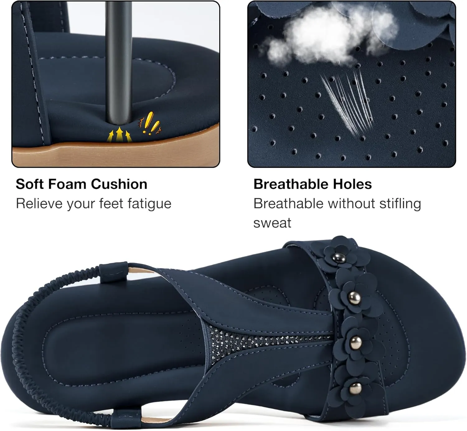 Womens Sandals Dressy Flats: Elastic Ankle Strap Comfortable Sandals for Women Open Toe Summer Walking Beach Flat
