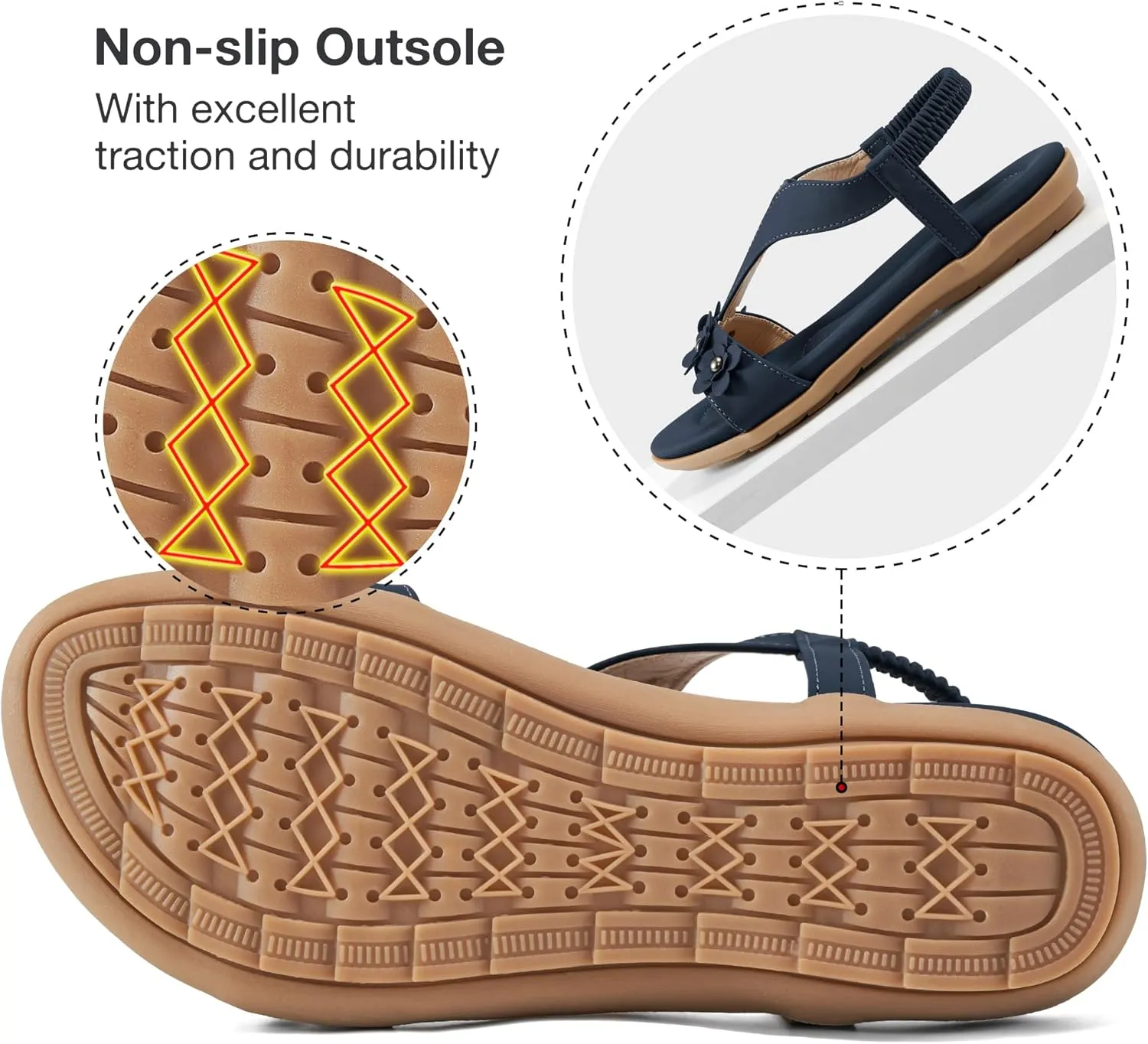 Womens Sandals Dressy Flats: Elastic Ankle Strap Comfortable Sandals for Women Open Toe Summer Walking Beach Flat