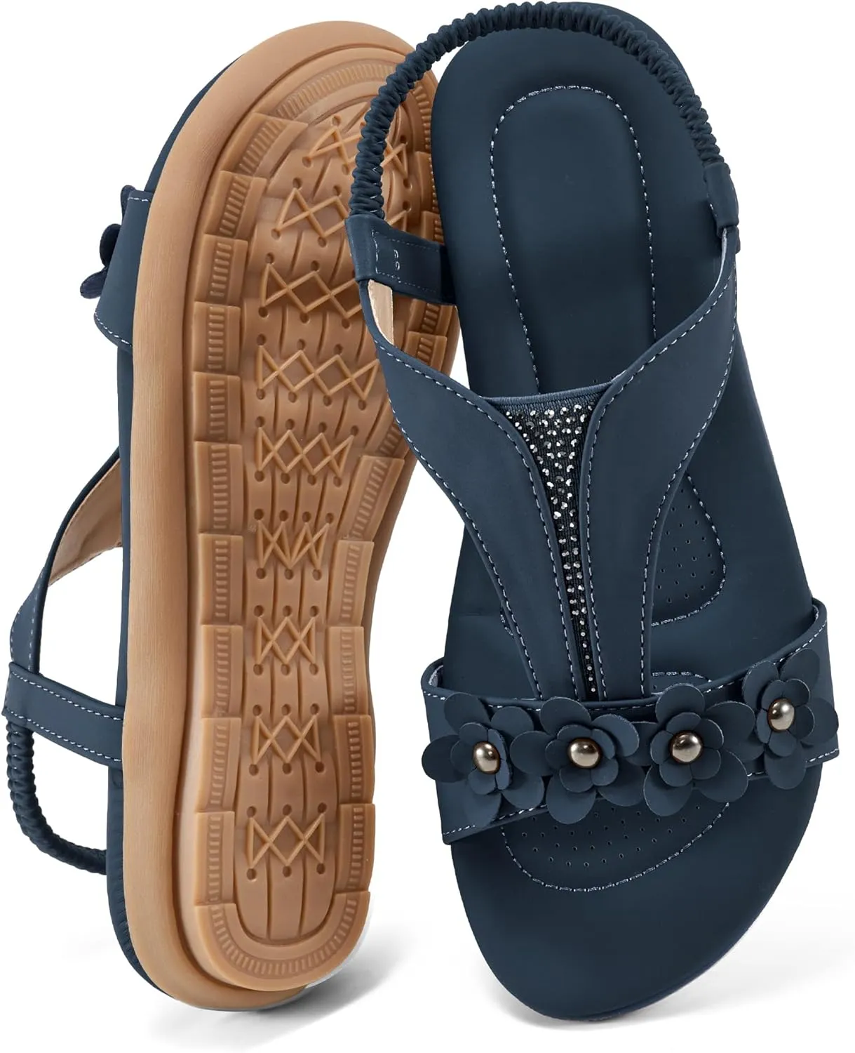 Womens Sandals Dressy Flats: Elastic Ankle Strap Comfortable Sandals for Women Open Toe Summer Walking Beach Flat
