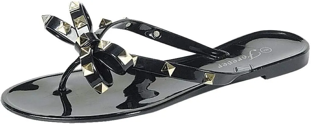 Womens Sandals Studded Jelly Bow Flip Flops