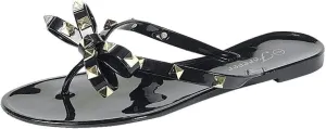 Womens Sandals Studded Jelly Bow Flip Flops