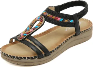Womens Sandals Summer Beach Shoes Bohemian Flats Comfort Walking Slip on Casual Shoes