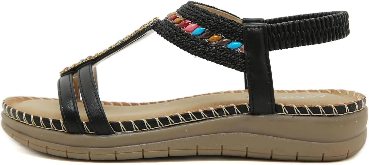 Womens Sandals Summer Beach Shoes Bohemian Flats Comfort Walking Slip on Casual Shoes