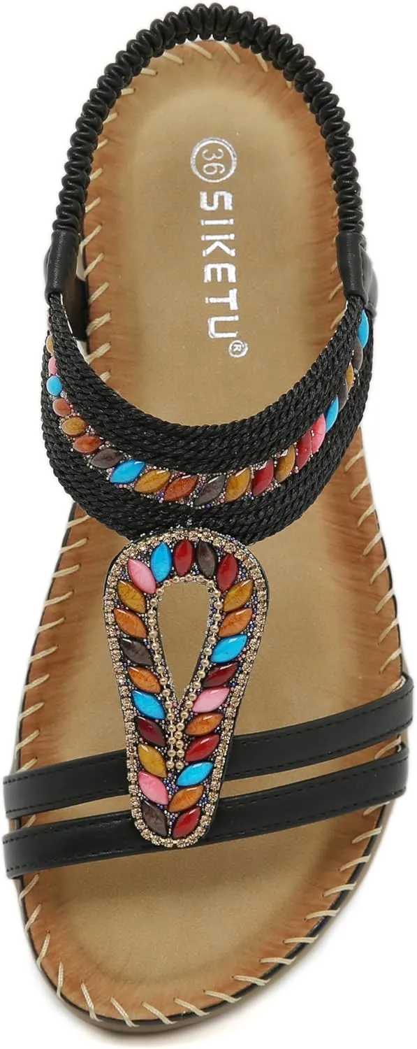 Womens Sandals Summer Beach Shoes Bohemian Flats Comfort Walking Slip on Casual Shoes