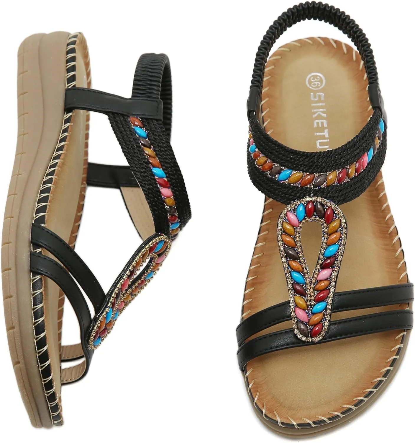 Womens Sandals Summer Beach Shoes Bohemian Flats Comfort Walking Slip on Casual Shoes