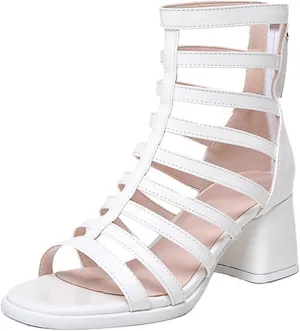 Women's Sexy Patent Leather Open Toe High Top Chunky Heel Roman Sandals Comfortable Breathable Fashion Hollow Back Zipper Dressy Mid Heel Fisherman Sandals