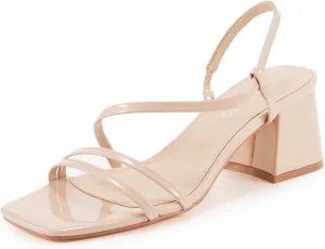 Women's Short Chunky Block Heels Strappy Heel Sandals with Square Toe Casual Dress Shoes