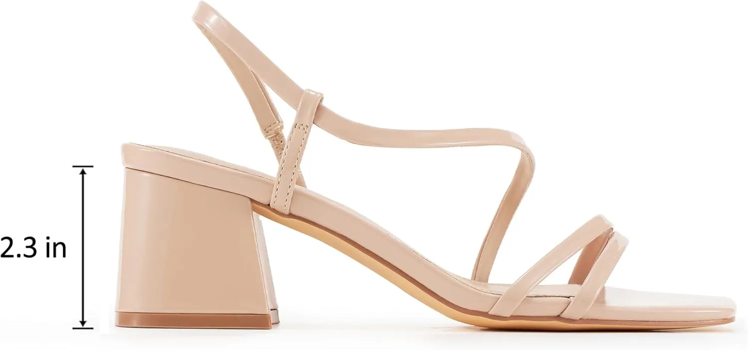 Women's Short Chunky Block Heels Strappy Heel Sandals with Square Toe Casual Dress Shoes