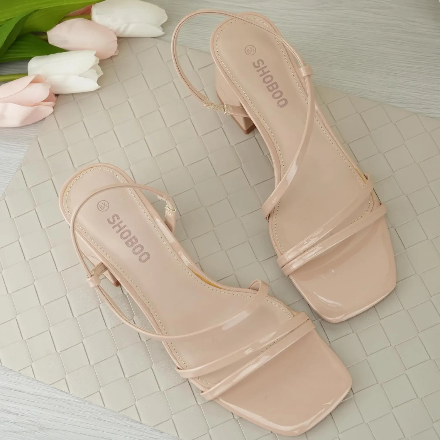 Women's Short Chunky Block Heels Strappy Heel Sandals with Square Toe Casual Dress Shoes