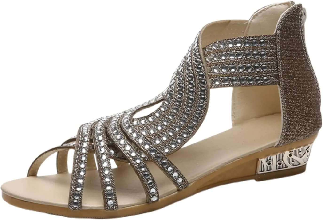 Womens Slide Wedge Sandal Crystal Rhinestone Fish Mouth Dressy Bling Sparkly Thong Sandals Arch Supports Casual Walking Comfortable Slip on Fashion Boho Shoes