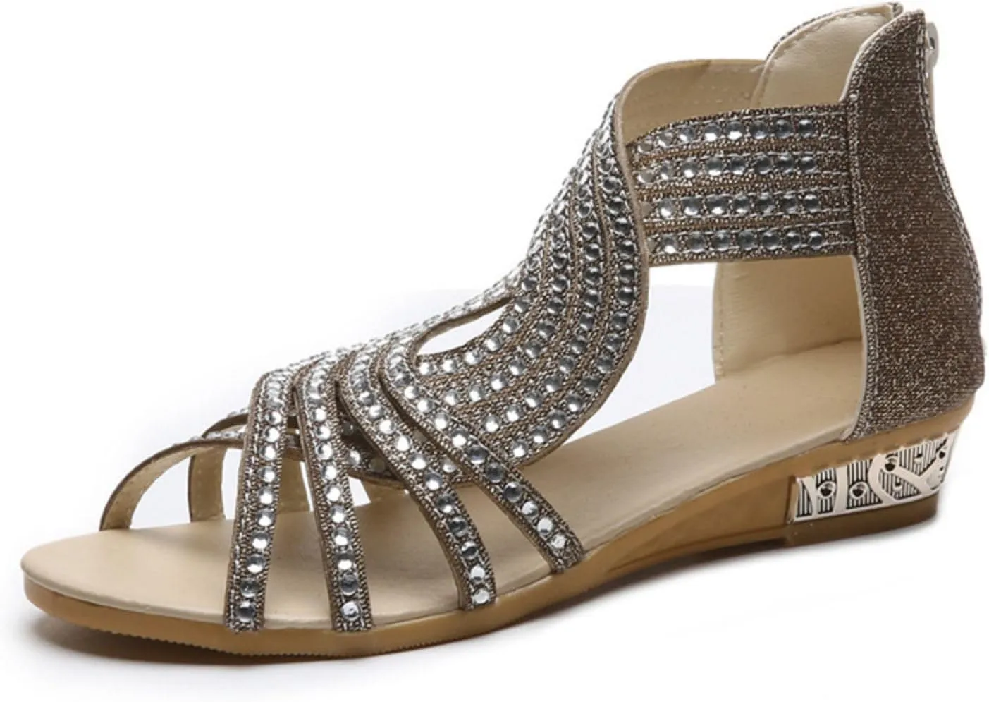 Womens Slide Wedge Sandal Crystal Rhinestone Fish Mouth Dressy Bling Sparkly Thong Sandals Arch Supports Casual Walking Comfortable Slip on Fashion Boho Shoes