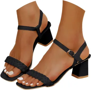 Women'S Slingback Platform Heels Chunky High Heel Sandals 2025 Summer Casual Square Open Toe Strappy Low Block Sandals Breathable Classic Footwear for Outdoor Party Wedding