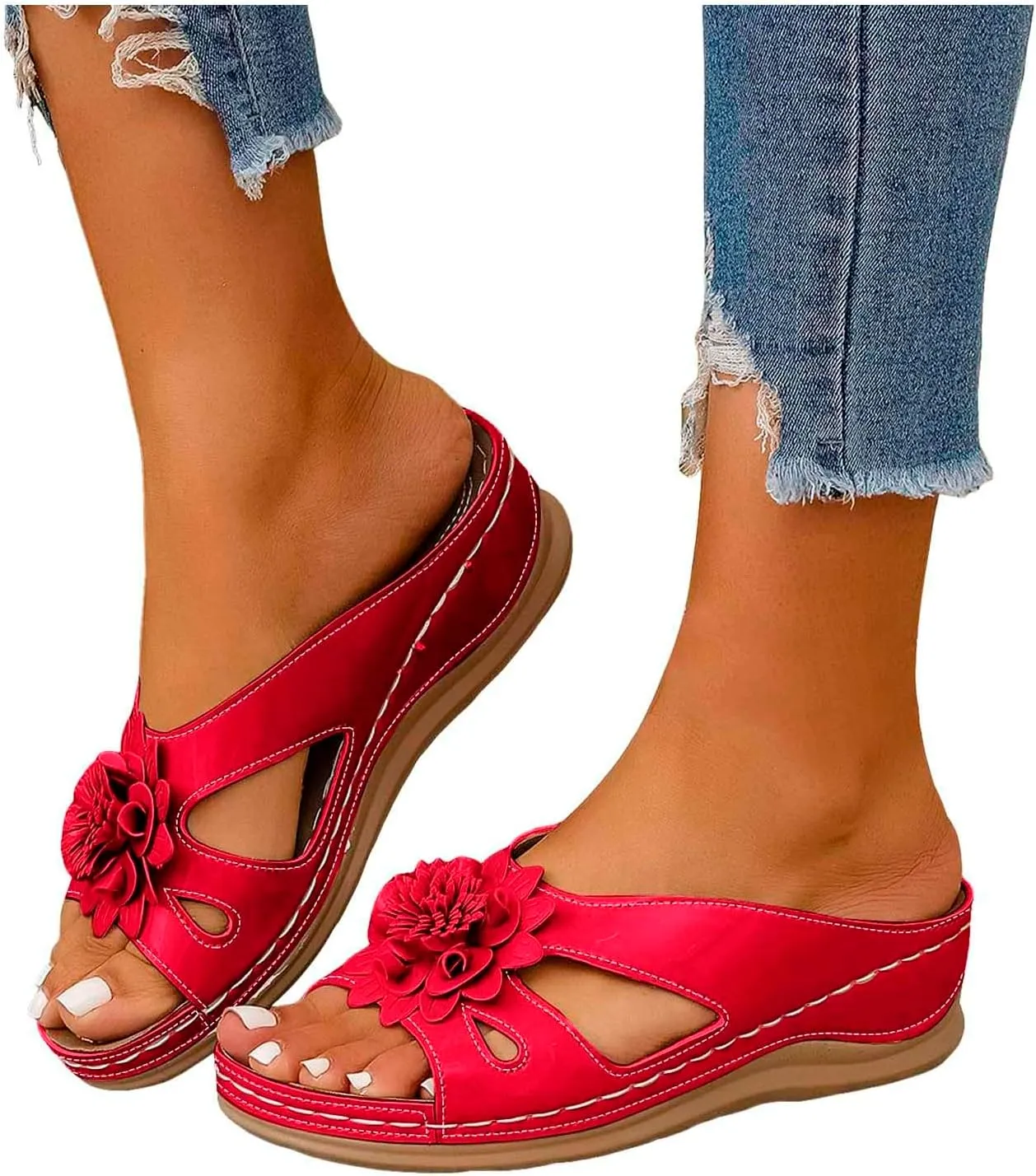 Women's Soft Soled Cushioned Wedge Slide Casual Platform Open Toe Wedge Sandal Versatile Sandals for Women