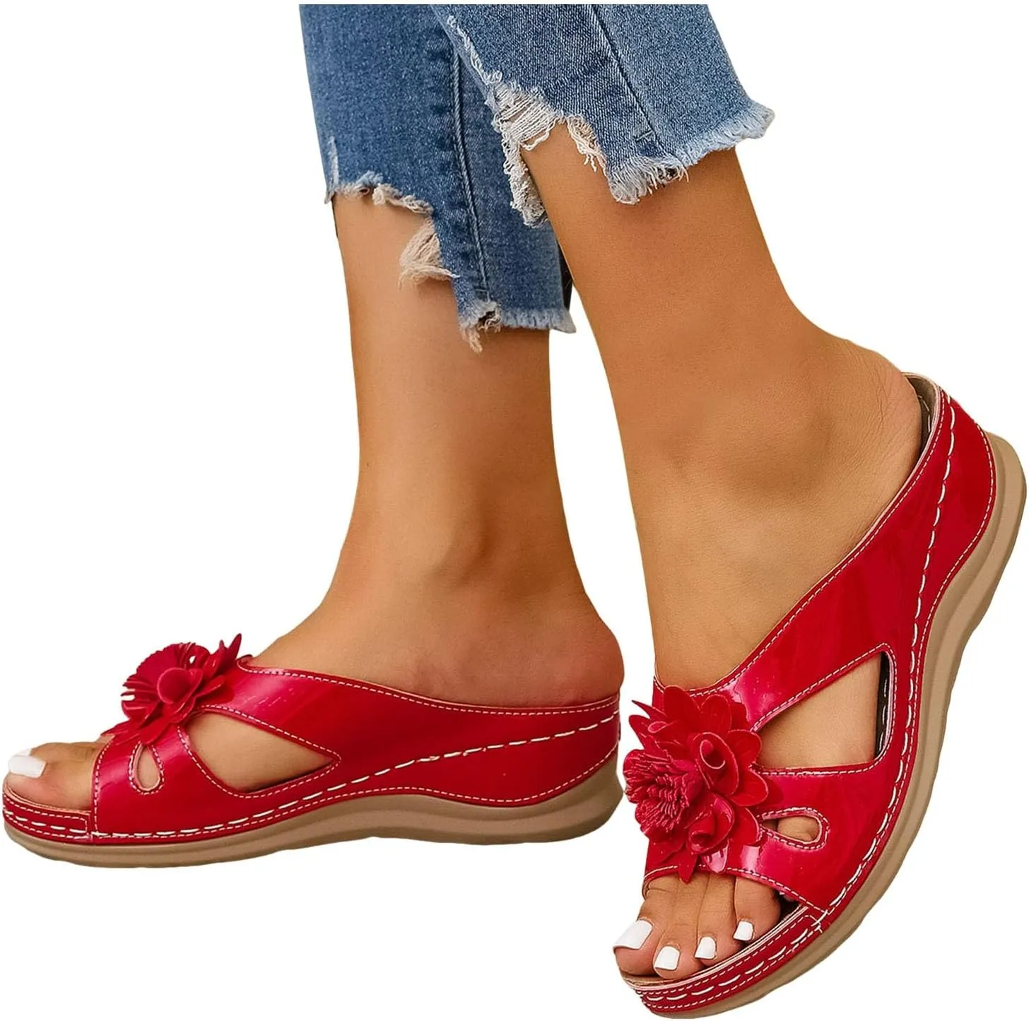 Women's Soft Soled Cushioned Wedge Slide Casual Platform Open Toe Wedge Sandal Versatile Sandals for Women
