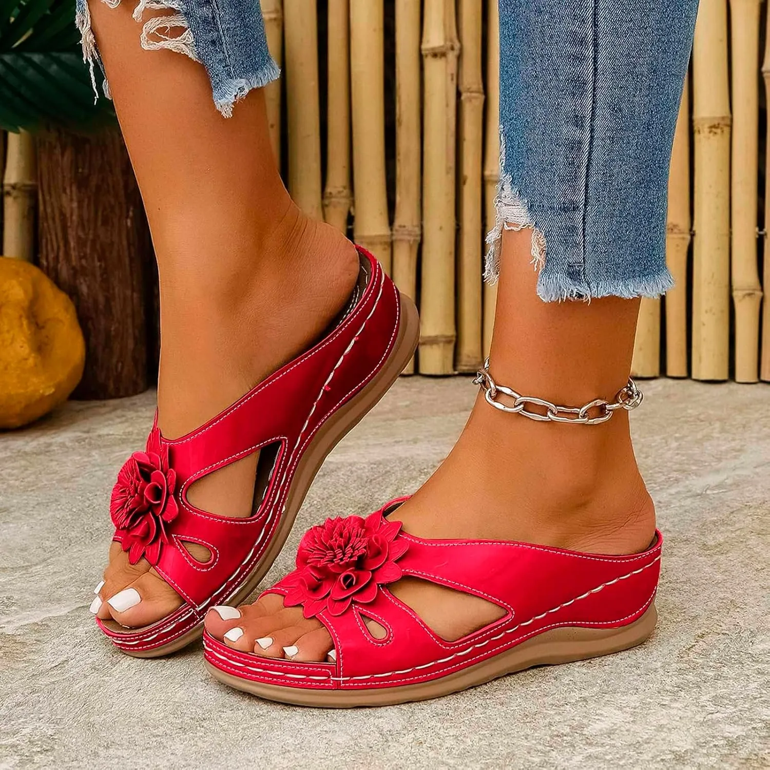 Women's Soft Soled Cushioned Wedge Slide Casual Platform Open Toe Wedge Sandal Versatile Sandals for Women