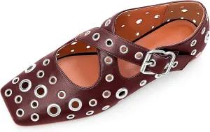 Women's Square Toe Ballet Flats Studded Grommet Cross Buckle Mary Jane Shoes