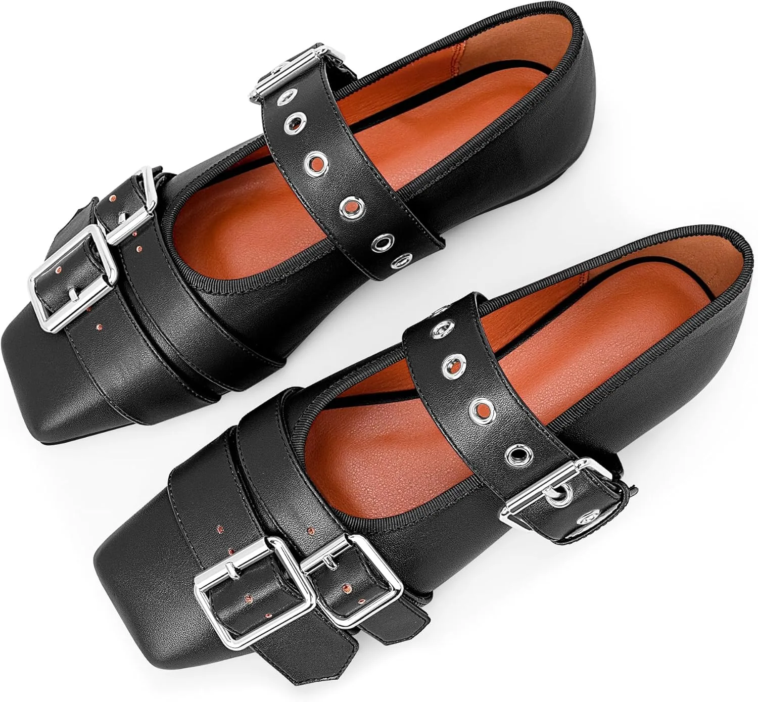 Women's Square Toe Ballet Flats with Buckle Straps Comfortable Mary Jane Shoes