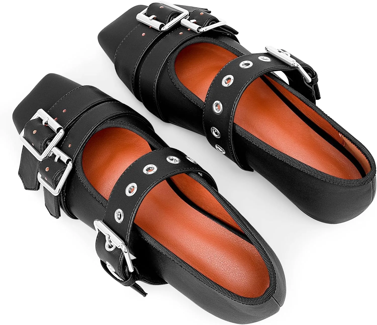 Women's Square Toe Ballet Flats with Buckle Straps Comfortable Mary Jane Shoes