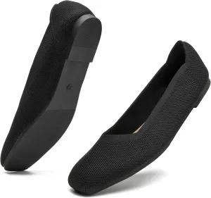 Womens Square Toe Flats Knit Ballet Shoes Comfort Dress Shoes Classic Softable Low Slip On Flats for Women