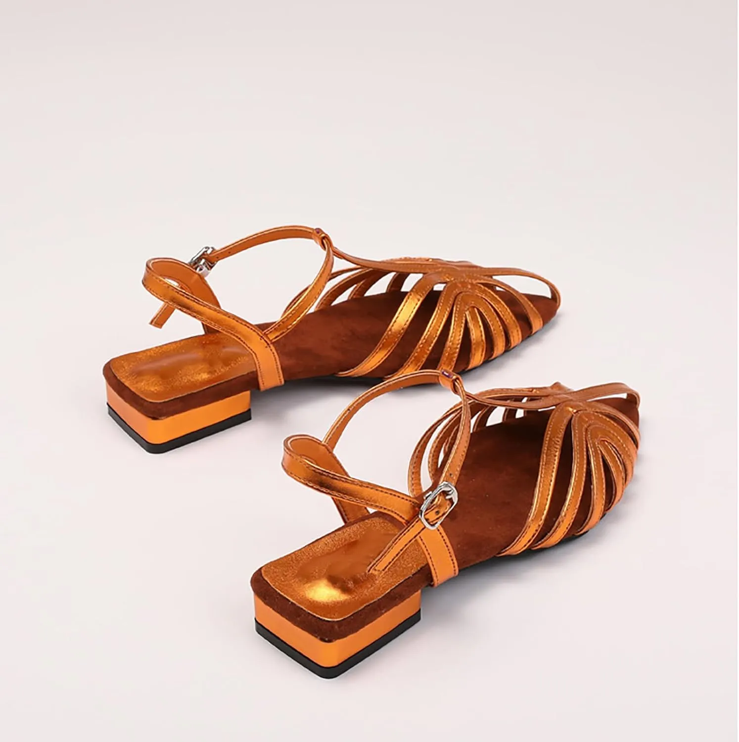 Women'S Strappy Pointed Closed Toe Low Chunky Heel Roman Sandals Fashion Adjustable Buckle Cut Out Cage Comfortable Flat Fisherman Sandals Casual Summer Breathable T Strap Beach Sandals
