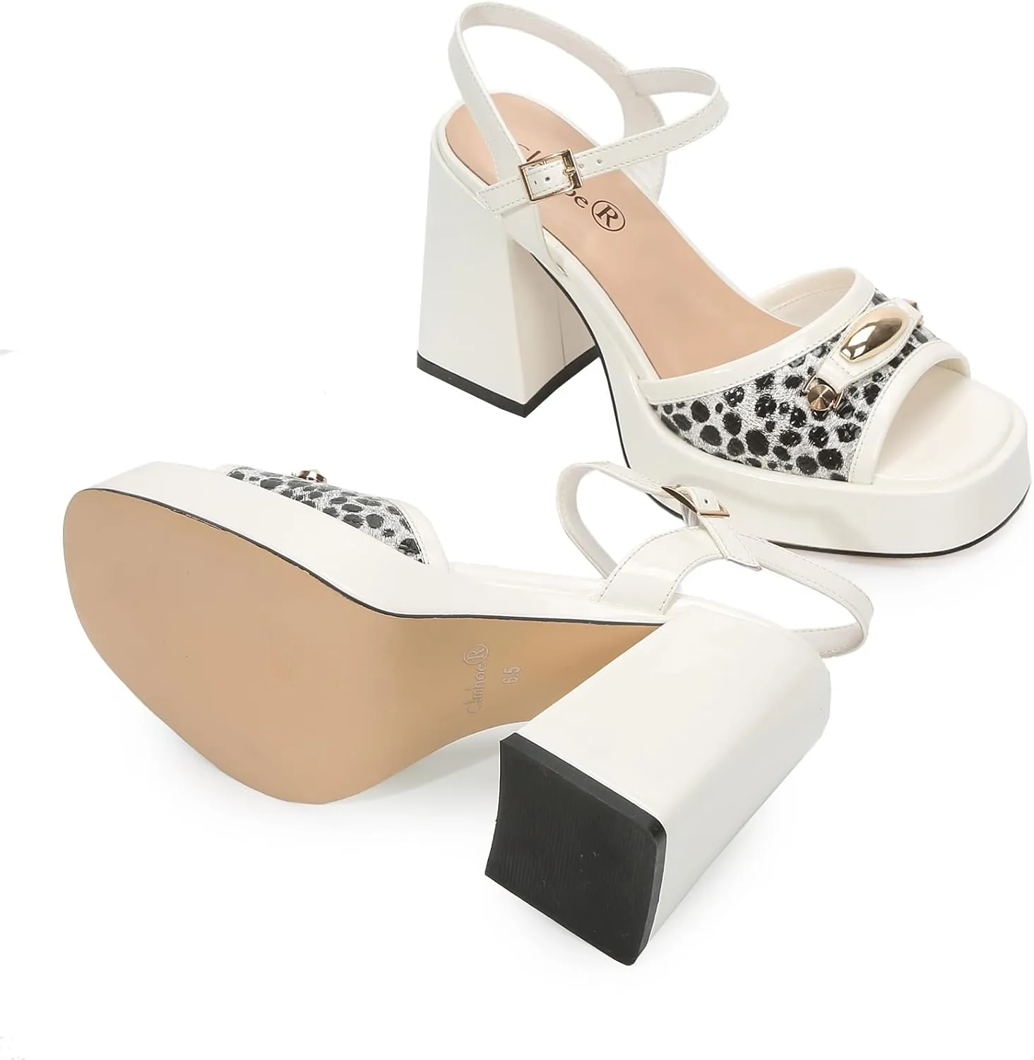 Women's Strappy Wedge Sandals Chunky Heel Squared Toe Patent PU Leather Sexy Party Dress Shoes