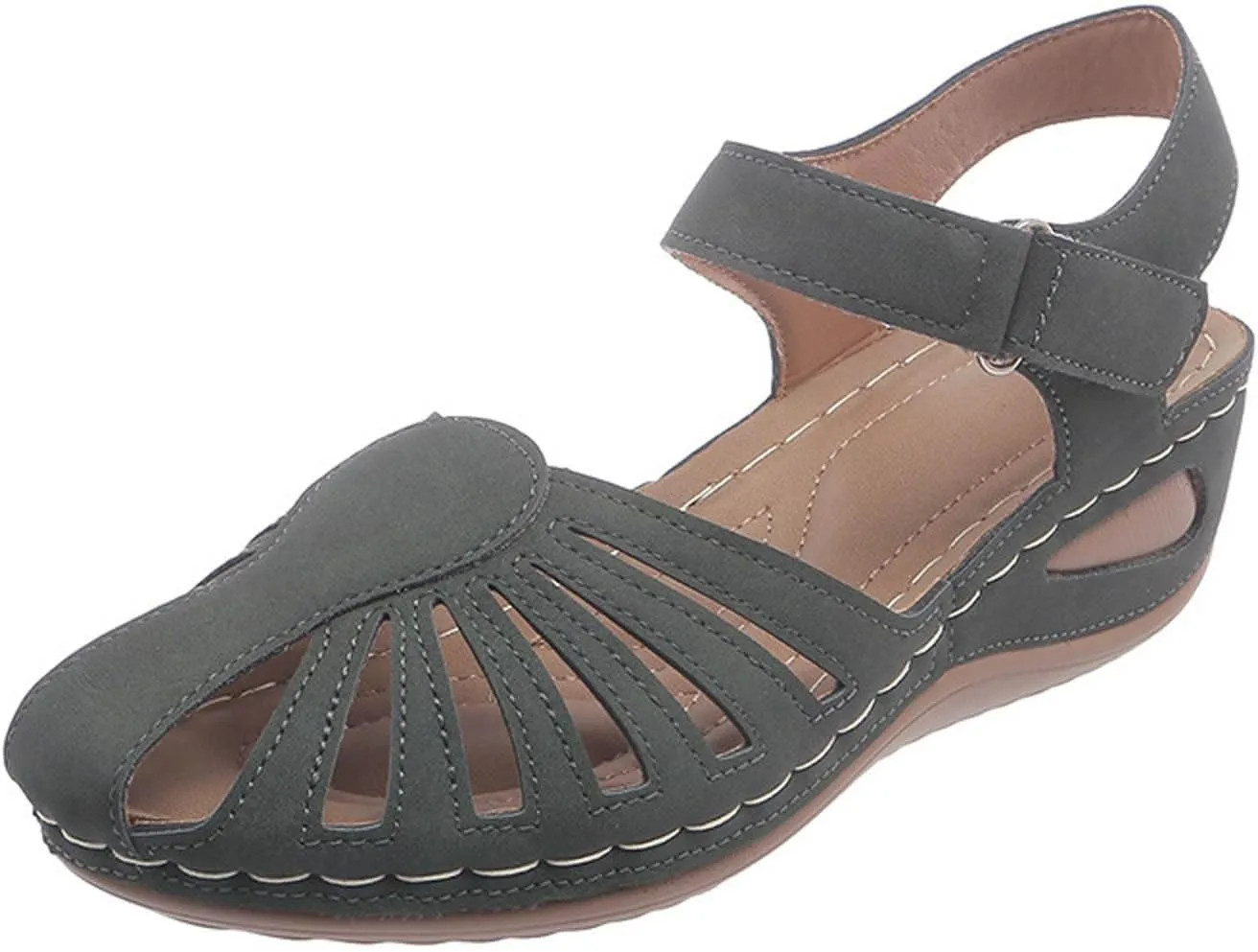 Womens Summer Bohemia Orthopedic Sandals, Vintage Casual Hollow Out Sandals Closed Toe Breathable Ankle Strap Platform Sandal