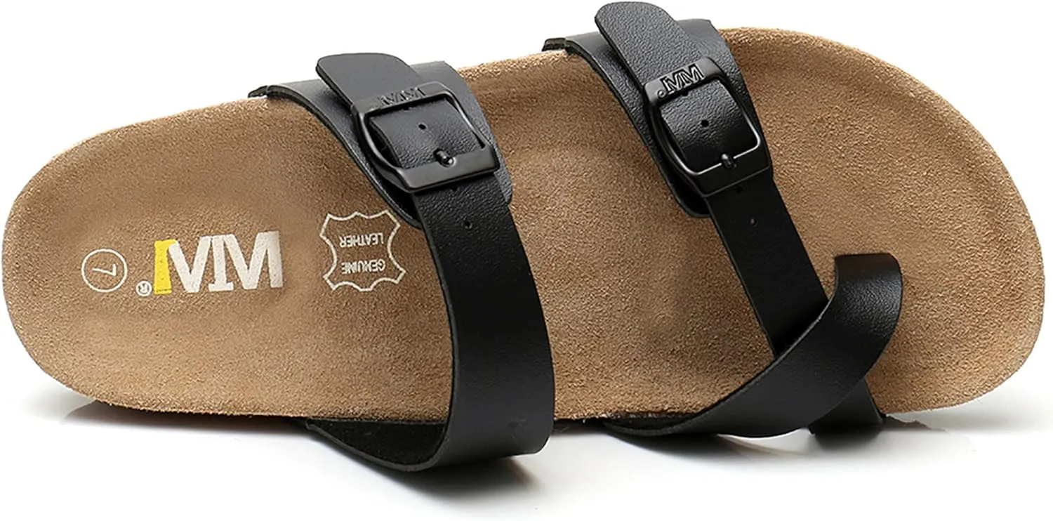 Women's Summer Sandals with Cork Footbed & Adjustable Buckle Suede Straps Open Toe Slides for Beach Vacation