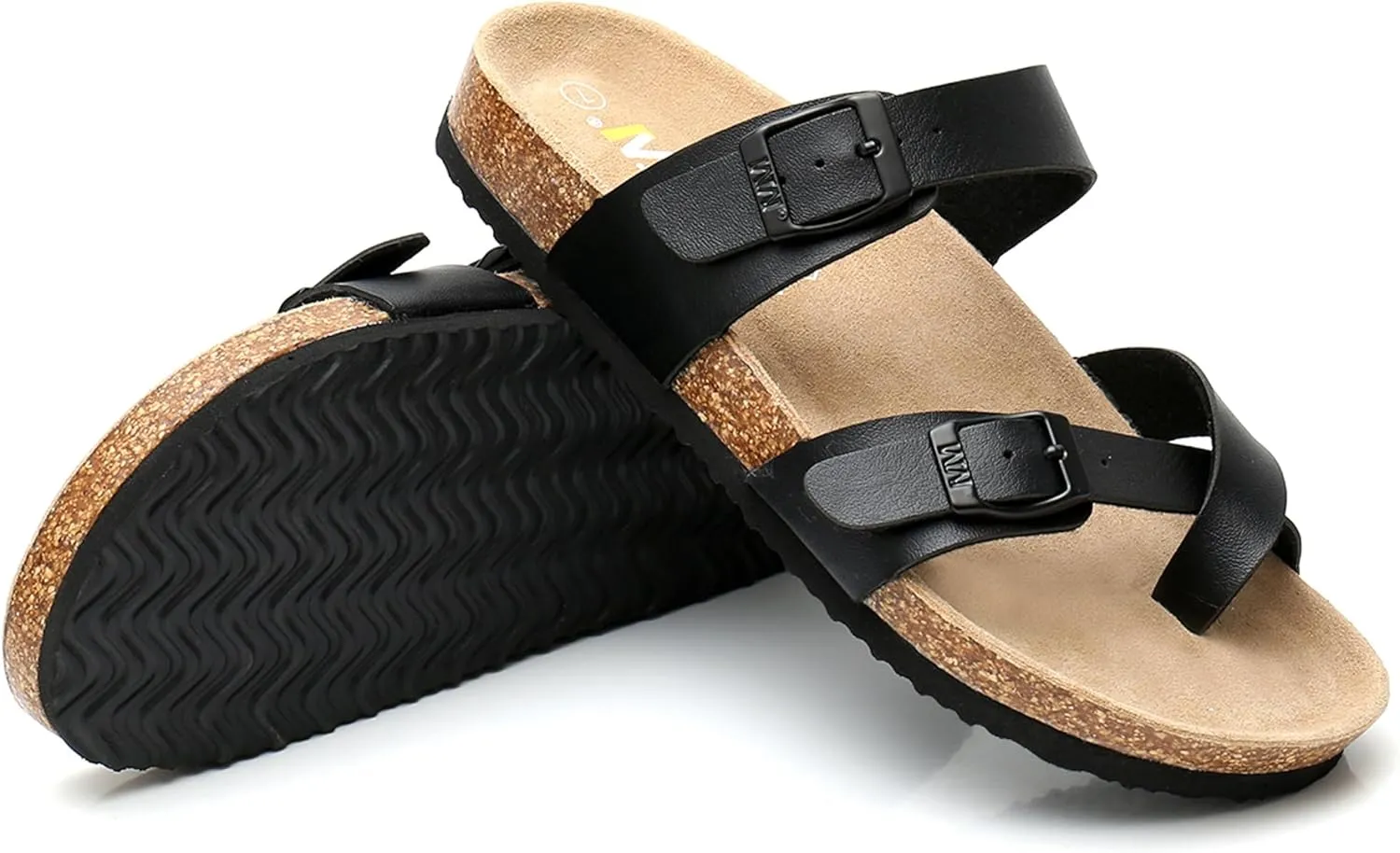 Women's Summer Sandals with Cork Footbed & Adjustable Buckle Suede Straps Open Toe Slides for Beach Vacation