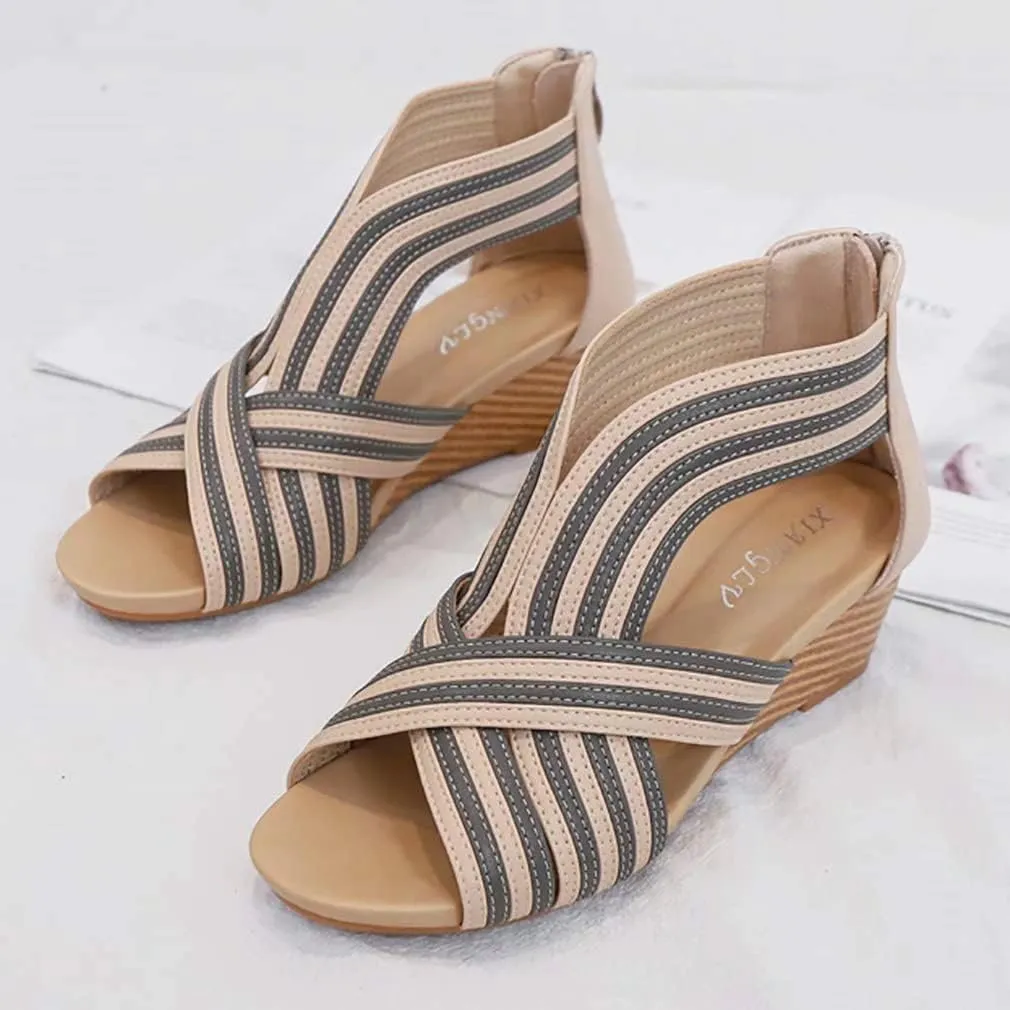 Women's Summer Wedge Sandals Gladiator Rhinestone High Heel Breathable Beach Sandals Roman Open Toe Casual Dress Sandals