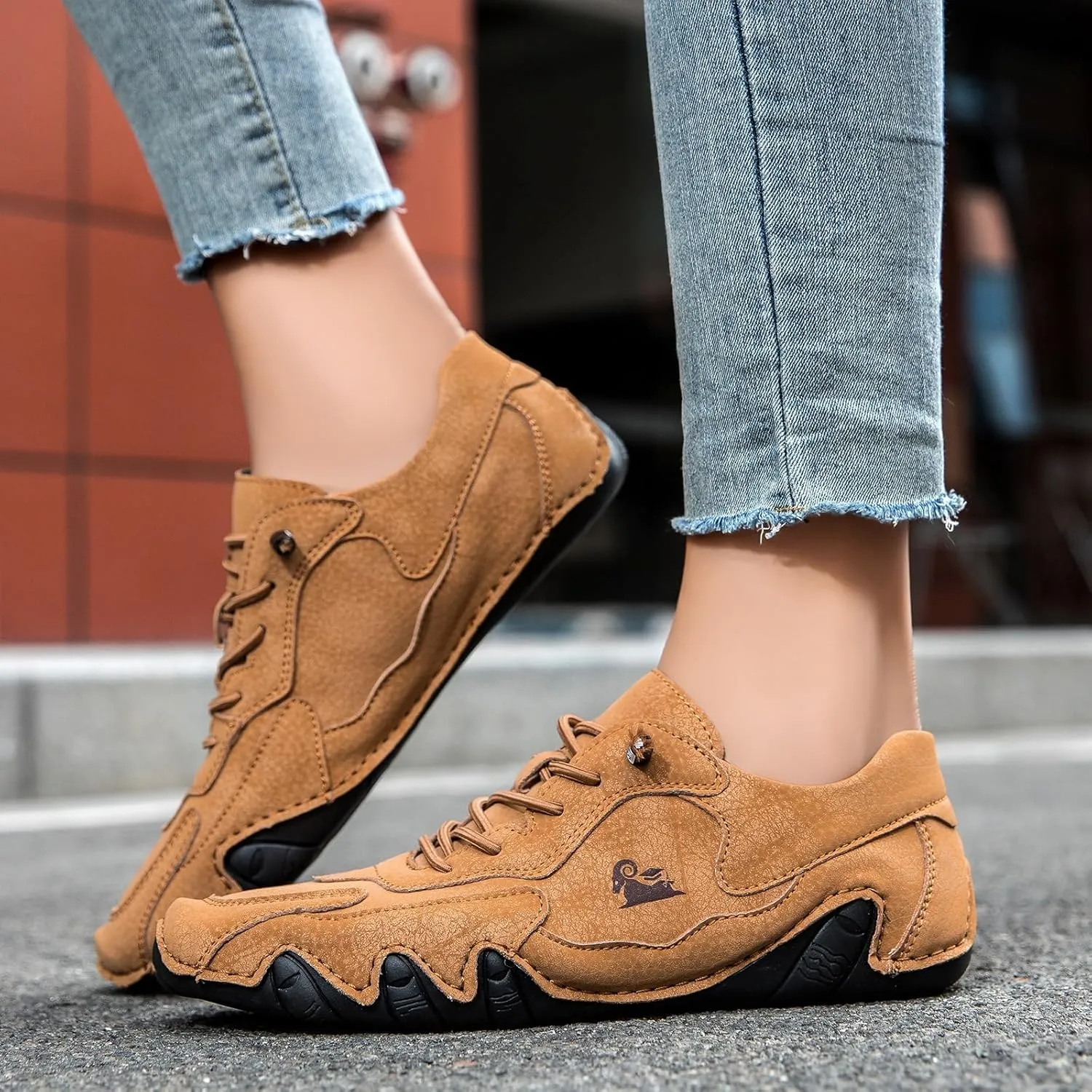 Women's Ultra-Light Soft Walking Shoes Italian Handmade Sneakers Breathable Non Slip Beck Shoes Comfort Casual Barefoot Shoes for Outdoor and Urban Life(Brown,US 8)