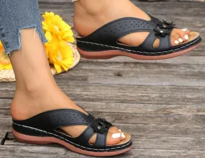 Women's Vintage Wedge Sandals, Breathable Hollow-Out,Slingback with Cloud Memory Foam & Arch Support,Flower Casual Slingback Sandals