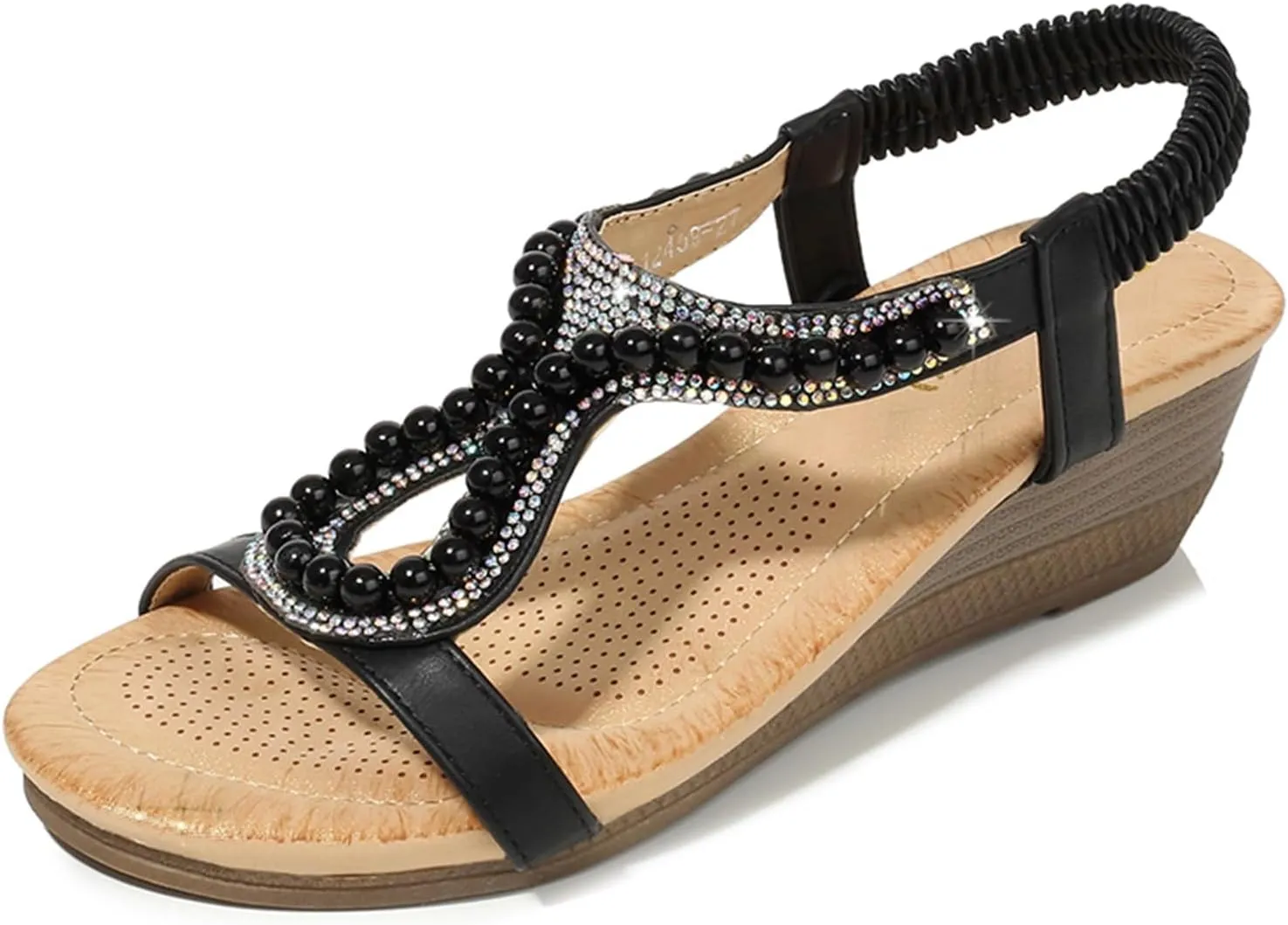 Womens Wedge Sandals, Comfortable Summer Open Toe Sparkly Rhinestone Breathable Shoes for Party, Wedding, and Fashion Dress