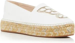 Womens White Butterfly Comfort Butterfly Round Toe Platform Slip On Leather Flats Shoes 35.5